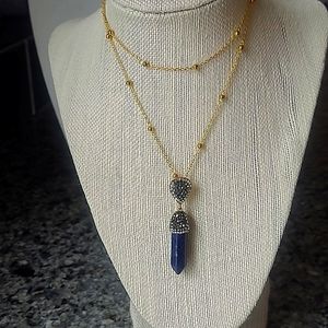 Genuine Lapis Lazulli Swarovski Black & Clear crystal good fortune necklace ♥️
